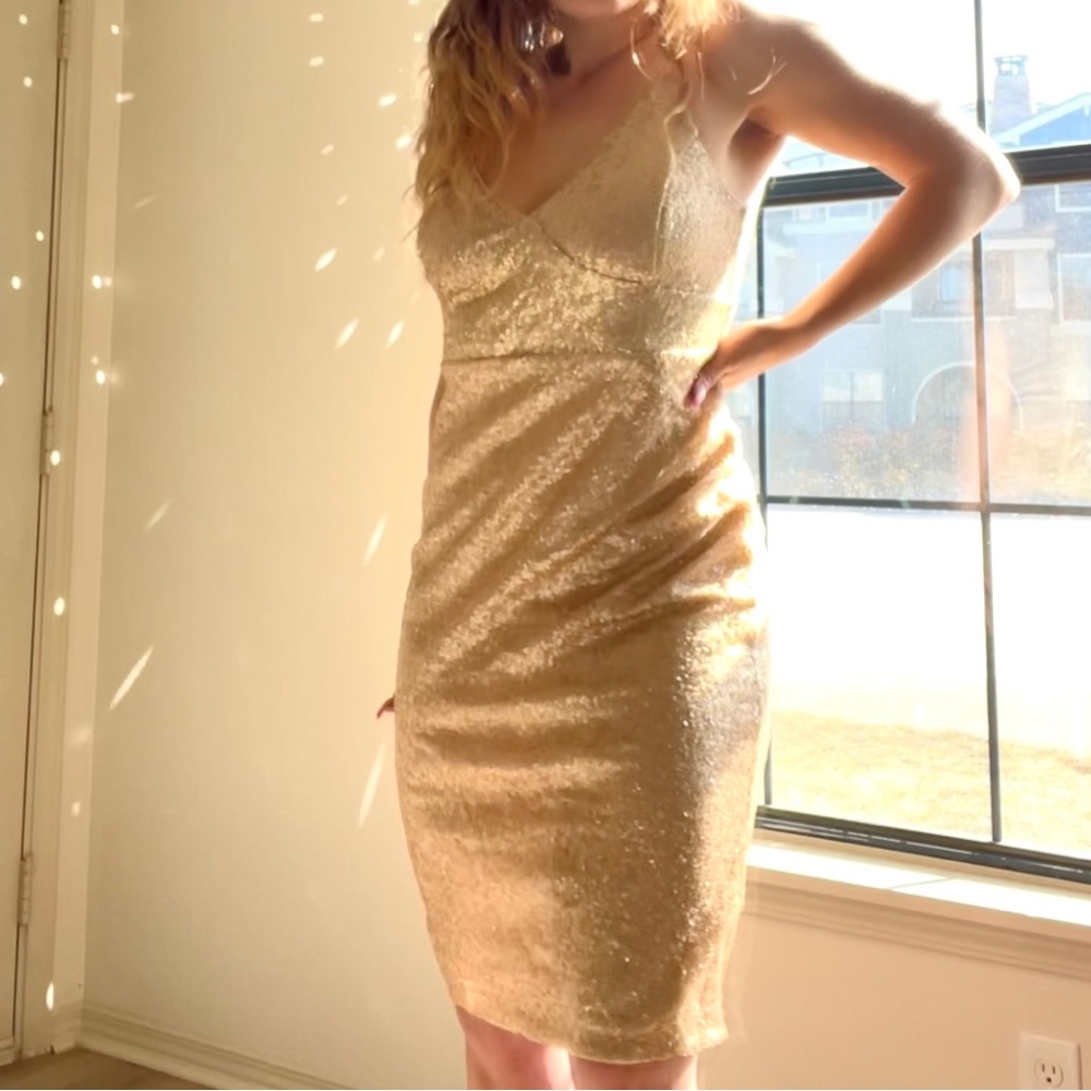 Gold Sequin Body-con Midi Dress